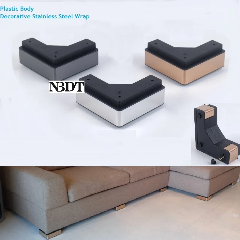 

2 шт./лот, пластиковая накидка из нержавеющей стали, квадратная, прямая, угловая, для диванов, ножек, кофейных ножек, блестящая, черная, розова...