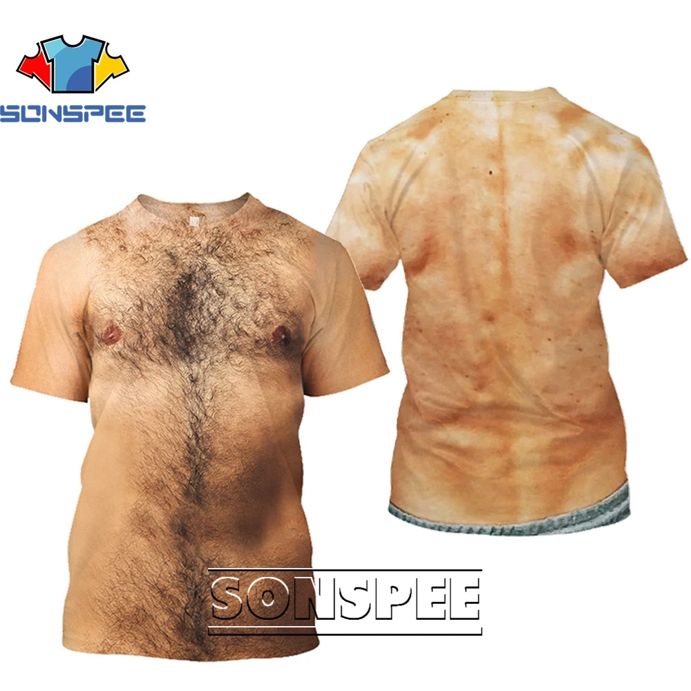 Футболки SONSPEE с принтом мышц и волос на груди смешные повседневные мужские