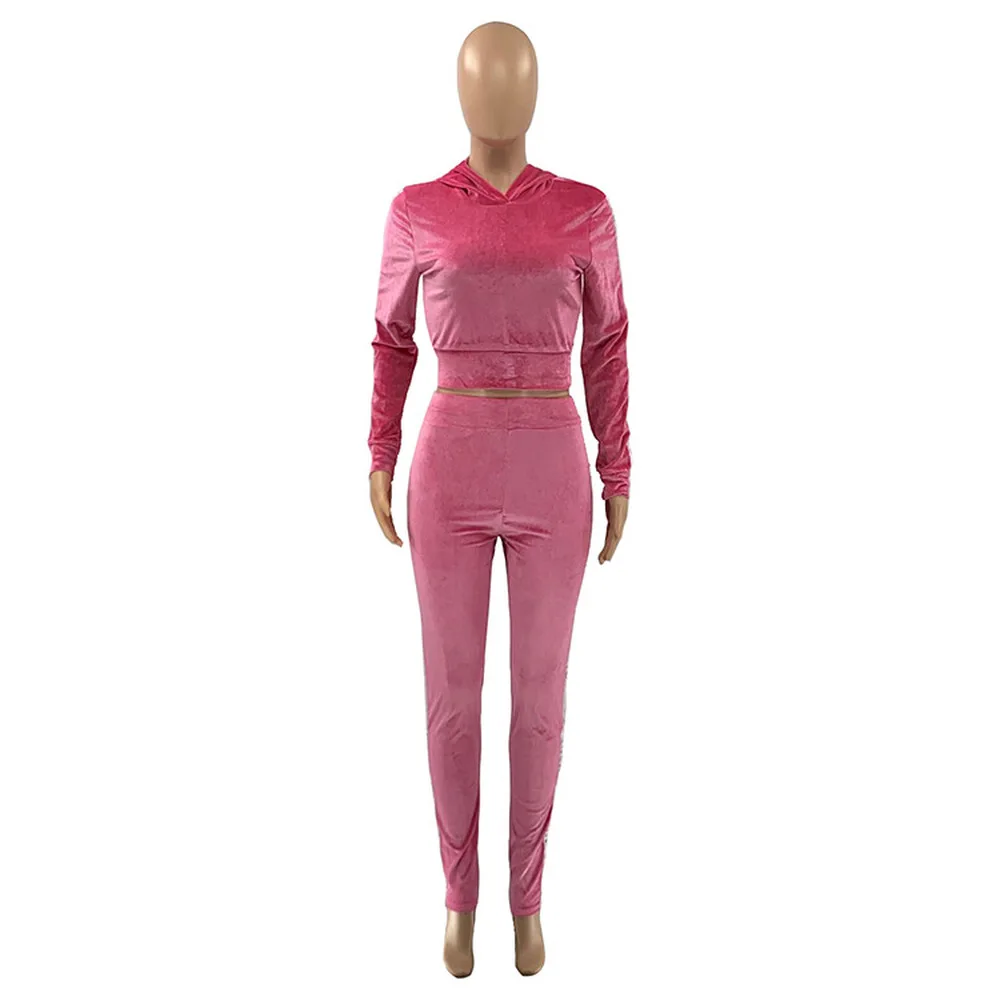 

Letter Printed Streetwear Fitness Outfits Women's Tracksuit Hooded Long Sleeve Crop Top and Bodycon Legging Lounge Matching Set