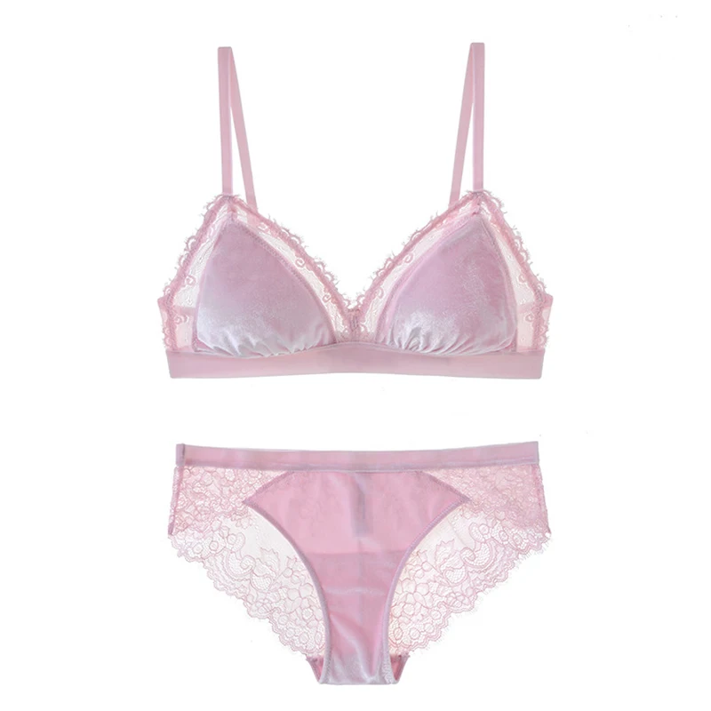 Женский бархатный бюстгальтер с треугольной чашечкой комплект кружевным
