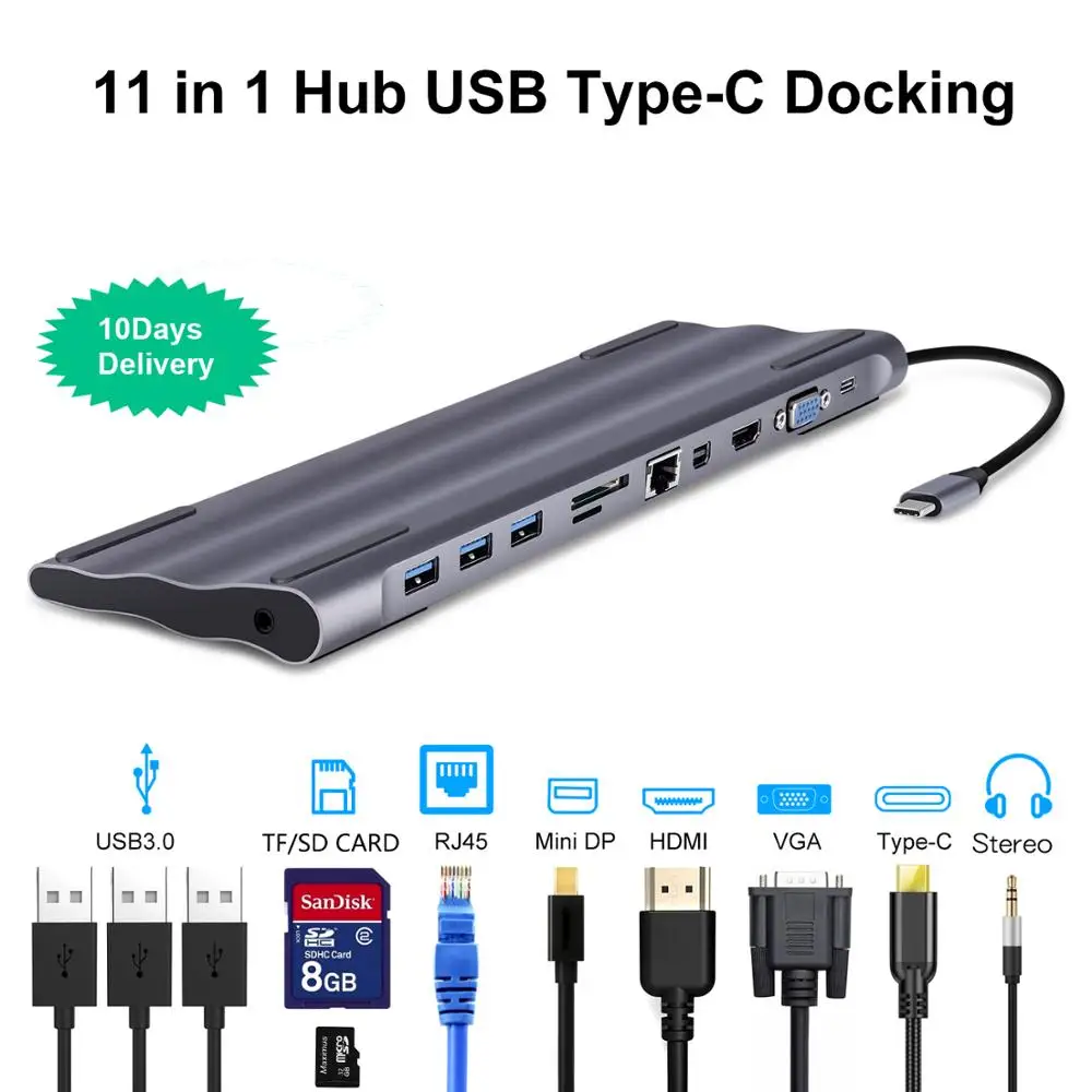 11 в 1 Тип c док станция Алюминий к HDMI Совместимость кард ридер RJ45 PD usb концентратор