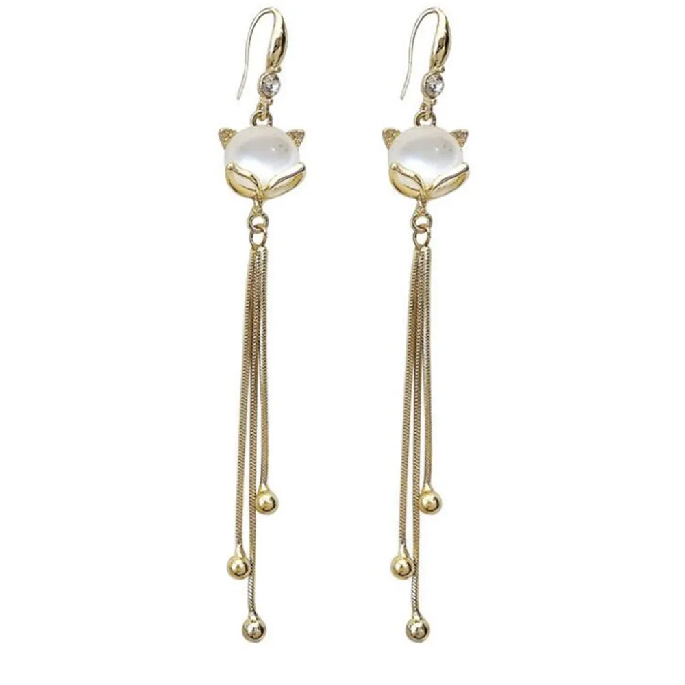 

New sexy fox tassel exquisite gorgeous earrings female temperament simple Korean long cat eye charm jewelry gift wholesale