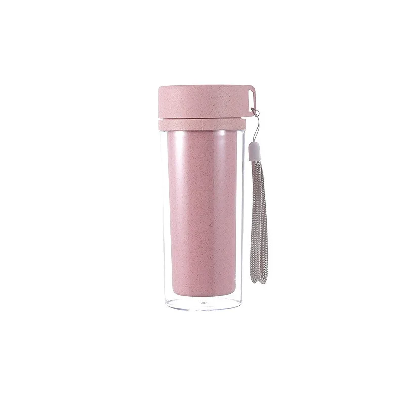 350ml pink IVYSHION 450 мл бутылка для кофе, чая, воды шейкер для протеинового порошка портативная дорожная бутылка для воды из пшеничной соломы Однослойная бутылка для воды - Цвет: 350ml pink
