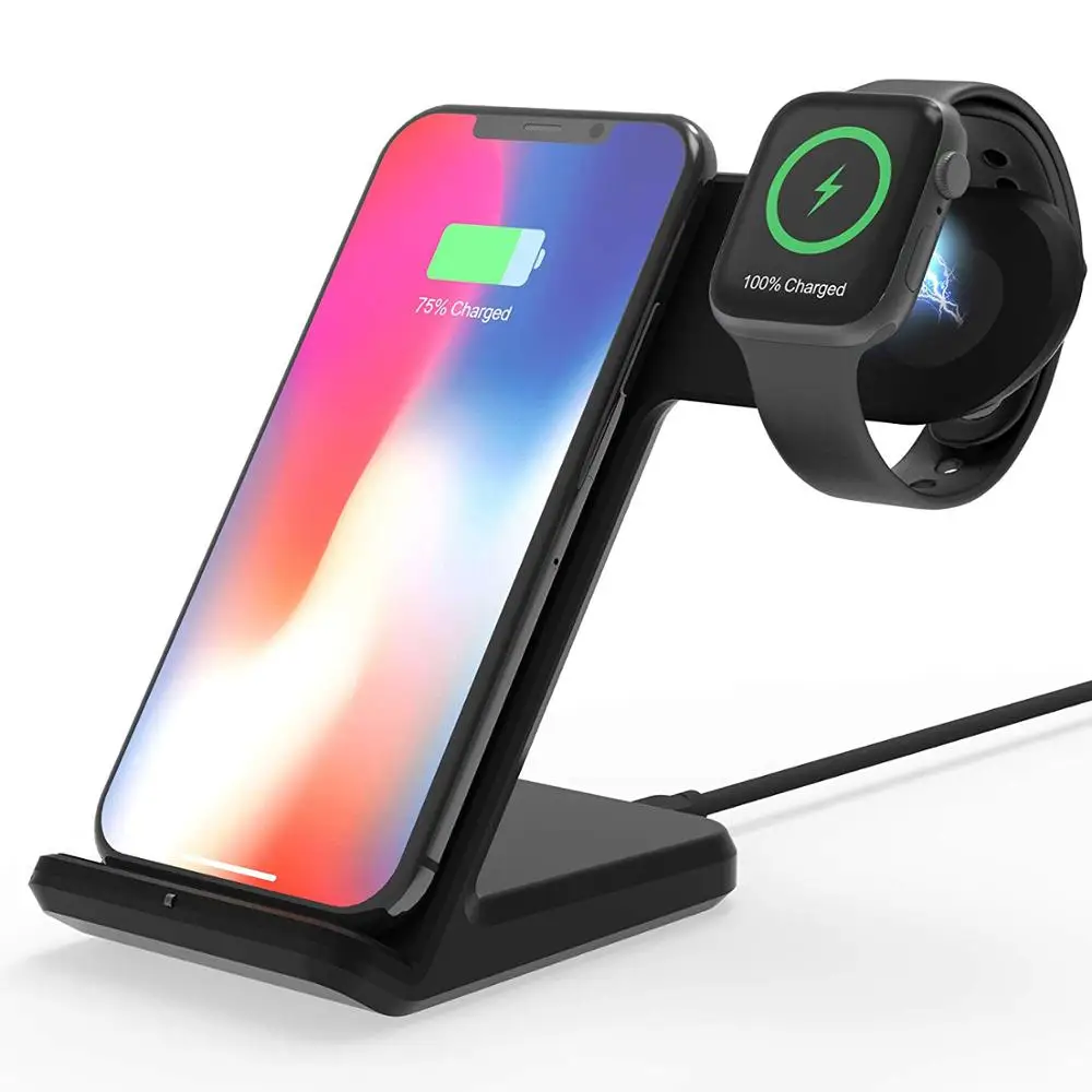 Черный DCAE 10 Вт Qi Беспроводное зарядное устройство док-станция для iPhone 11 XS XR X 8 samsung S10 Быстрая зарядка подставка для Apple Watch 5 4 3 Airpods - Цвет: Черный