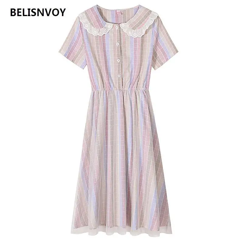 Новинка 2021 летние женские платья в стиле преппи кружевное милое платье с круглым