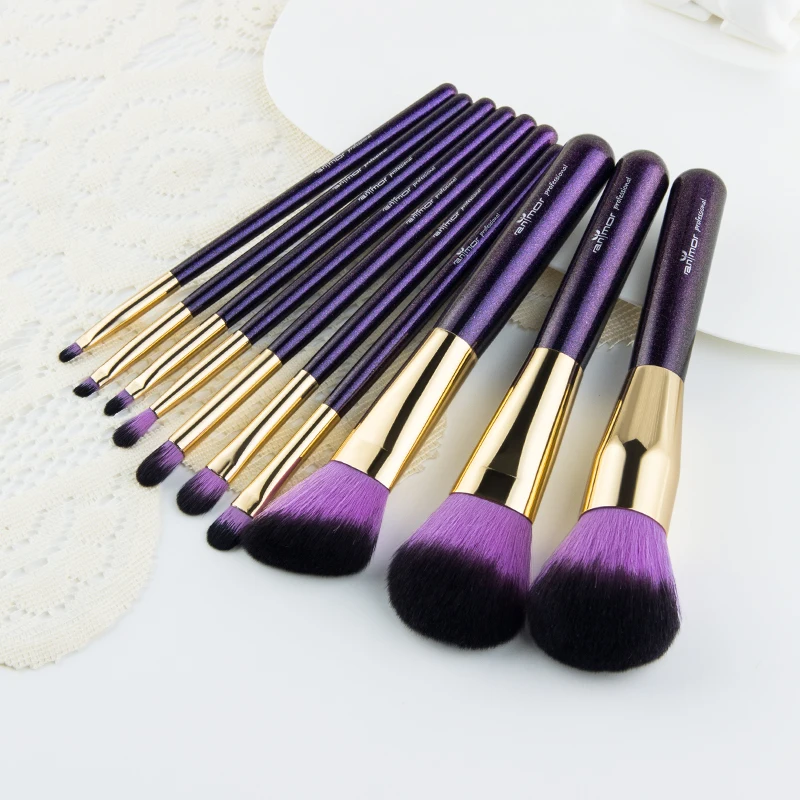 Anmor 10 шт. набор кистей для макияжа золотые полноразмерные кисти теней век с