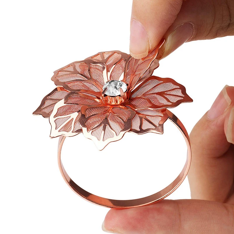 

2021 Hollow Out Flower Napkin Ring Holder Metal Napkin Rings for Wedding Party Holiday Banquet
