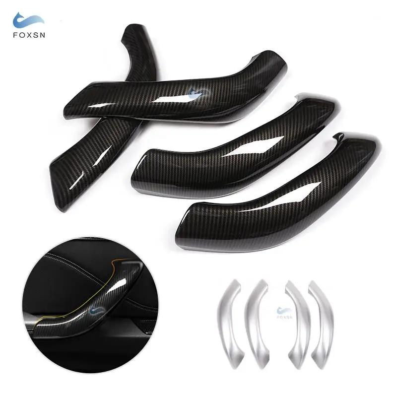 

For BMW X1 F48 2016 2017 2018 4pcs ABS Chrome / Carbon Fiber Texture Door Handle Armrest Cover Decorative Trim
