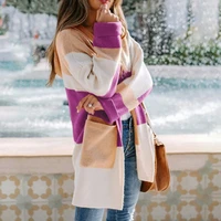 women 2021 autumn winter fashion striped hooded knitted cardigans causal contrast color oversized long sweater coats ladies