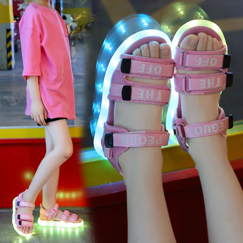 

UncleJerry Child Sandals USB Charging Lighting Shoes Children Glowing Sandal for Boys and Girls Summer Shoes