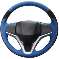 diy non slip durable blue natural leather black suede car steering wheel cover for honda new fit city jazz 2014 2015 hr v