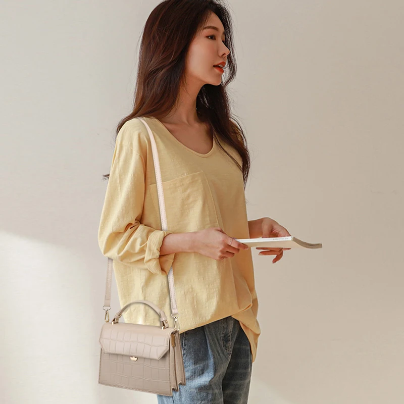 

Luxury Designer Leather Shoulder Bags for Women 2021 Fashion New Solid Color Stone Pattern Crossbody High Quality Women's Bag