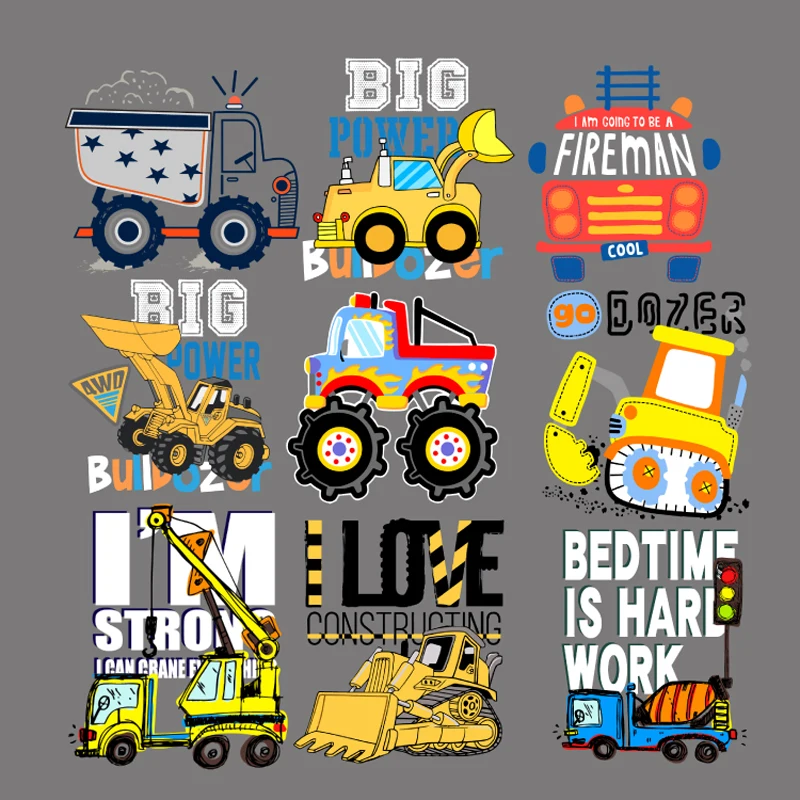 Термонаклейки на одежду для детей Мультяшные строительные термонаклейки одежды