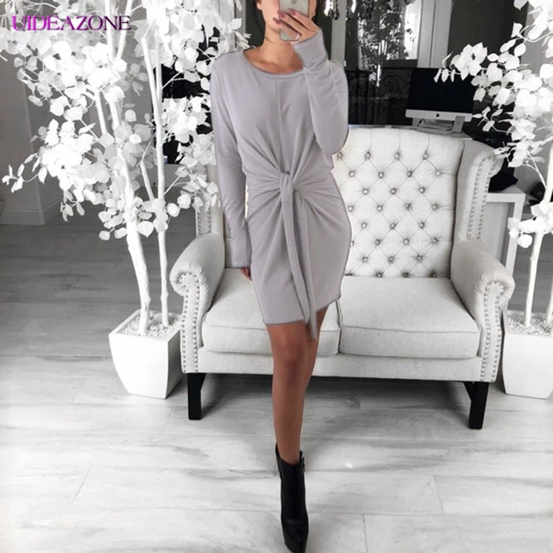 UIDEAZONE вязаный свитер платье женские пуловеры осень длинный рукав перекрестный