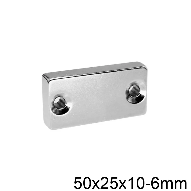 

1/2/3/5PCS 50x25x10-6 Big Block Magnets 2 holes 6mm Strip Neodymium Magnet 50x25x10 Strong Permanent NdFeB Magnetic 50*25*10