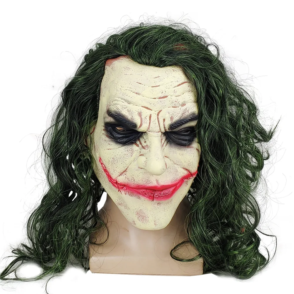 Clown Mask B Джокер маска фильм Бэтмен Темный рыцарь Косплей страшная маска клоуна с зелеными волосами парик латексная маска на Хэллоуин костюм для вечеринки - Цвет: Clown Mask B