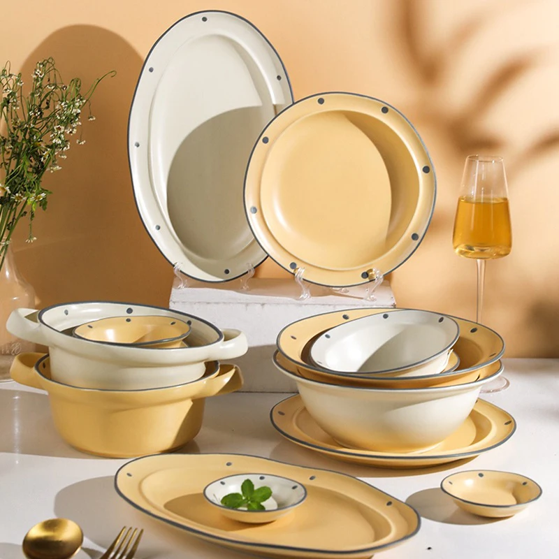 

Ceramic Dinner Plates Dishes Plates and Bowls Set Soft Matte Surface Dishes Salad Soup Bowl Dinnerware Set for Restaurant Party