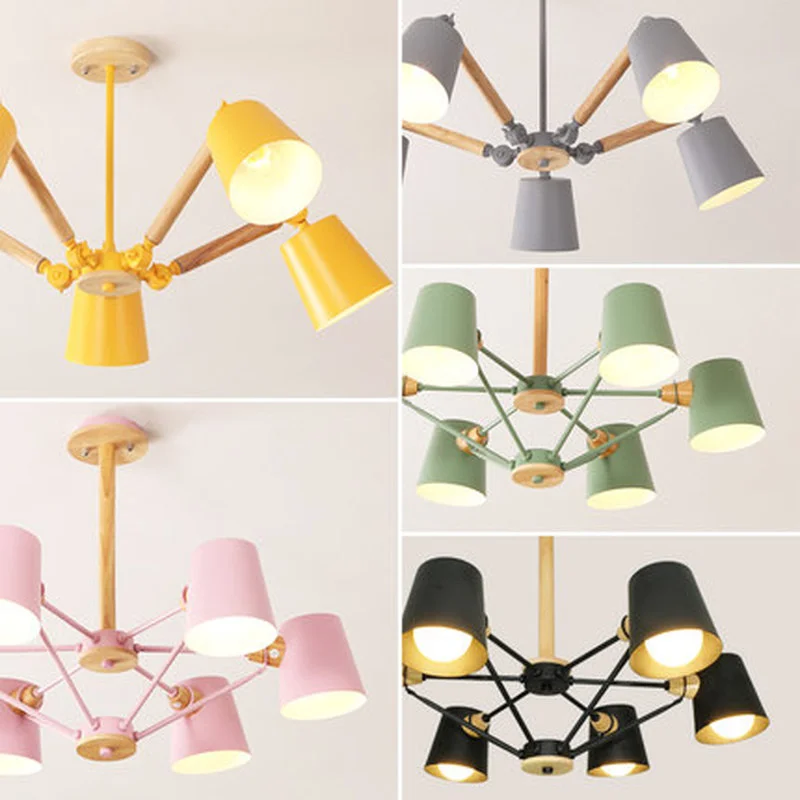 Lustre LED Chandelier For Living Room Hanging Lights Lustres para sala de jantar Lampshade Wood Dining Lighting Fixtures | Лампы и