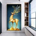 Скандинавская Абстрактная Картина на холсте золотого лося, животное, настенное искусство, постер с оленем и принты, Современная гостиная декоративные картины для дома