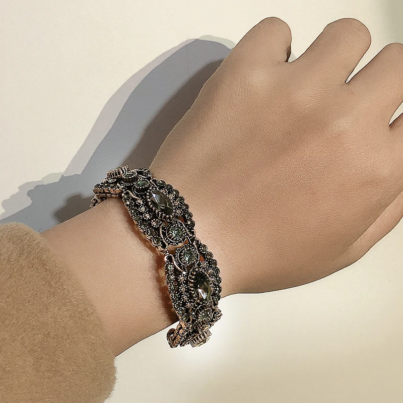 Kienl очаровательный Серый Кристалл Цветочный браслет позолоченный винтажный