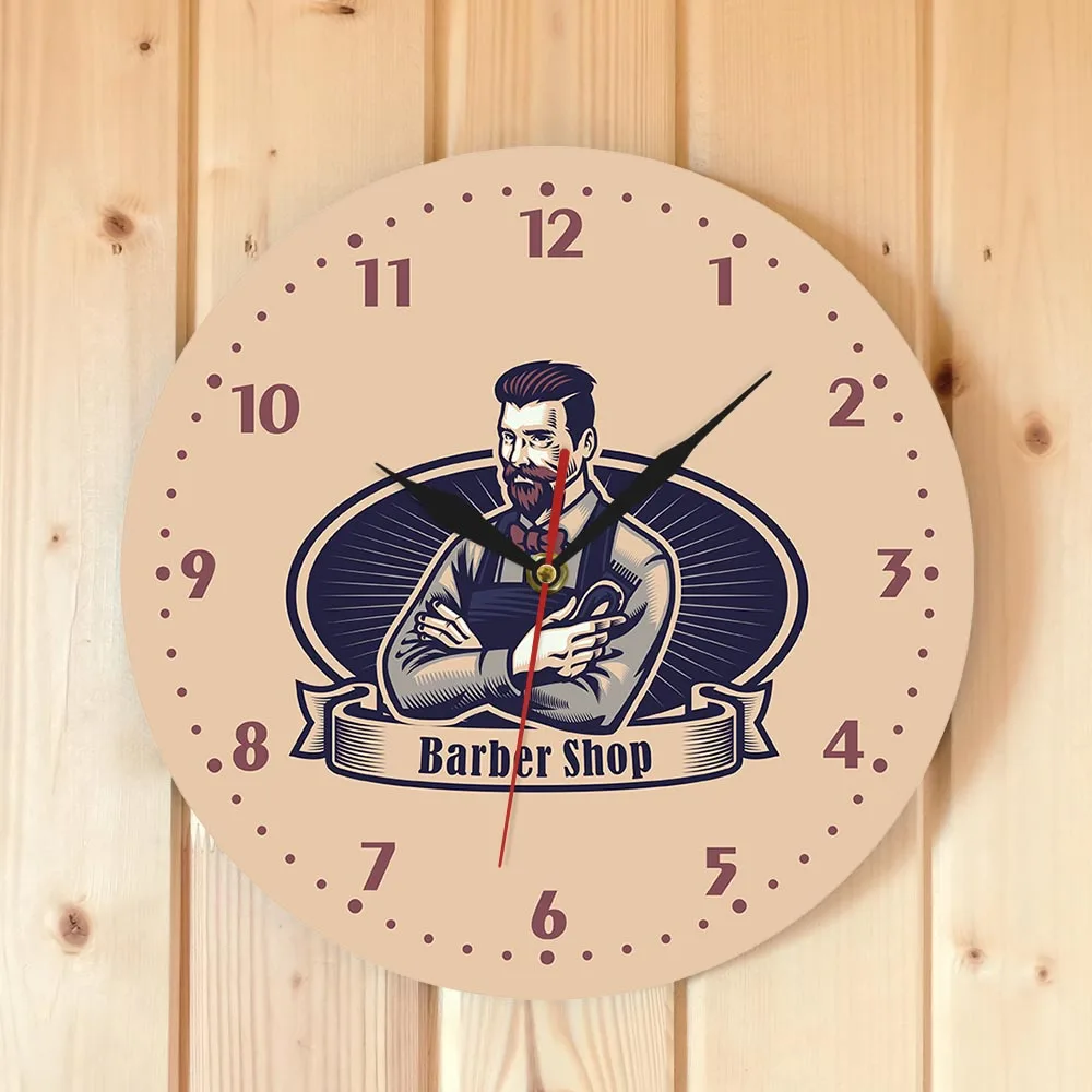 Ретро человек пещера парикмахер рекламный знак магазина настенные часы стрижка