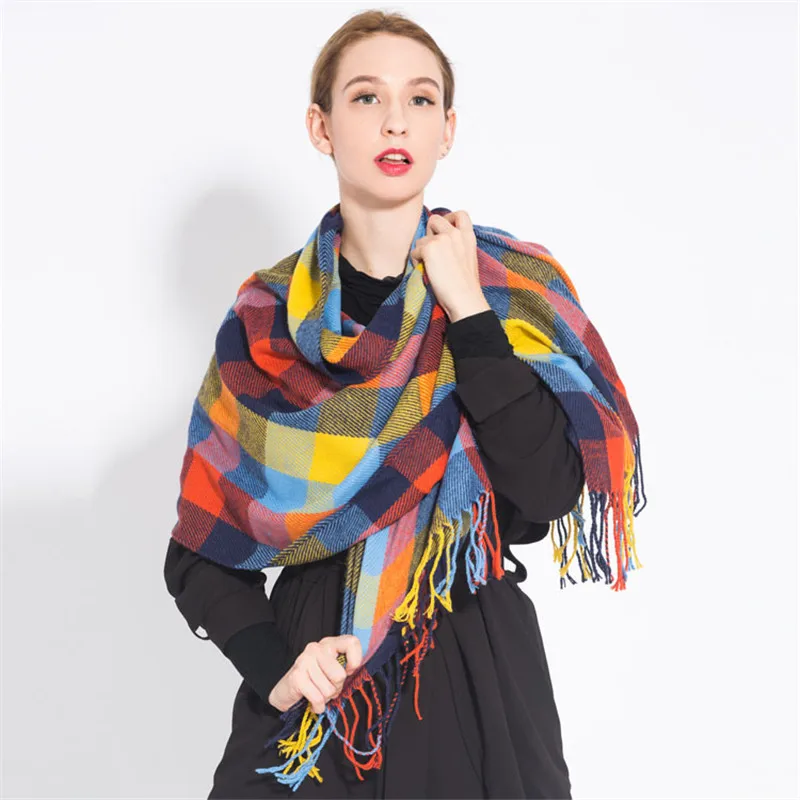 Fashion Women's Winter Stole Plaid Scarves ladies Cashmere Scarf long wool pashmina femme foulard female winter neck scarf