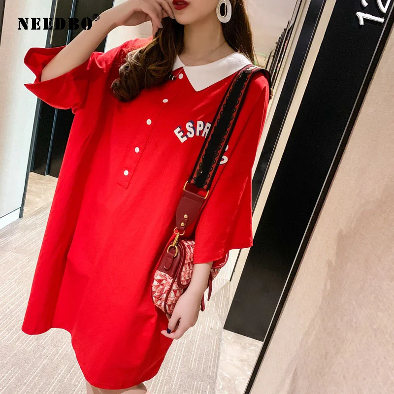 NEEDBO длинная футболка поло для женщин с принтом Повседневная Милая рубашка Mujer