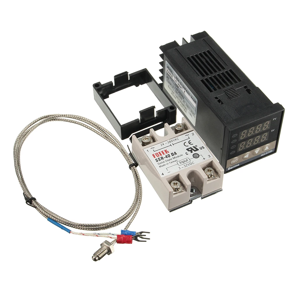 Цифровой 220 в PID REX-C100 регулятор температуры + max.40A SSR K термопара контроллер