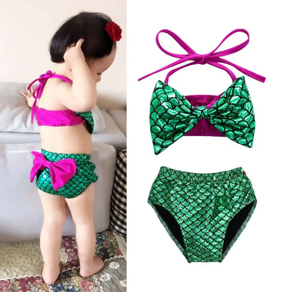 Комплект бикини-Русалка для маленьких девочек купальный костюм с бантом из двух