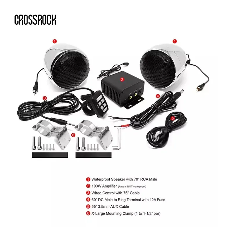 

Motorcycle Audio Set Stereo 2CH Amplifier 4 Inches Waterproof Speaker FM MP3 AUX