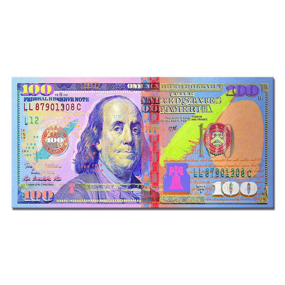 

Wall Art Canvas Painting Gold Modern Popular Colorful Hundred Money Quadro Street Art Abstract Poster Wall Picture Home Decor