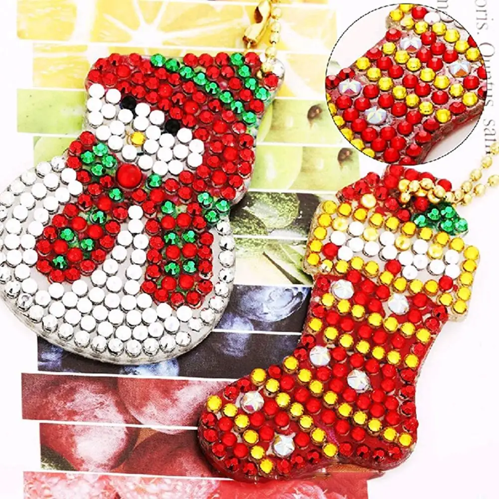 

8/9PCS DIY Painting Keychain Set Christmas Keychain Pendant Rhinestone Painting Decor #WO