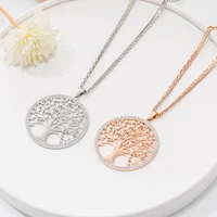 stainless steel big round tree of life pendant necklaces for women long sweater crystal necklace 2019 new fashion jewelry gift