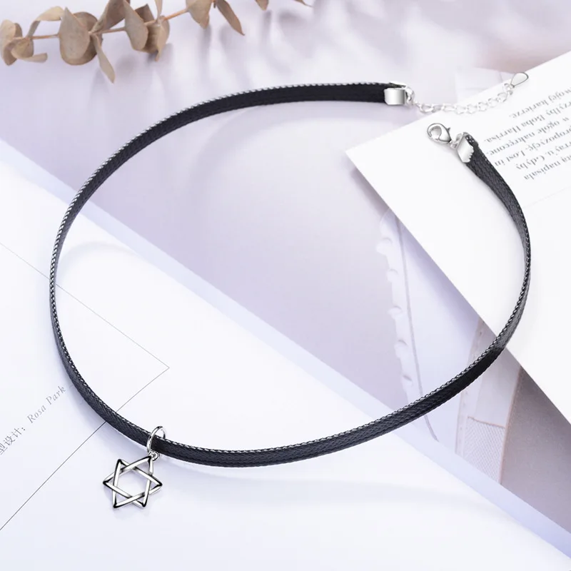 

100% 925 Sterling Silver Fashion Star Ladies Choker Necklaces Promotion Jewelry Women Short Black Rope Chain Drop Shipping Gift