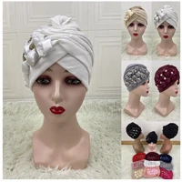 newest flower turban bonnet for women muslim headscarf caps wedding party headwear turbante african headtie mz828