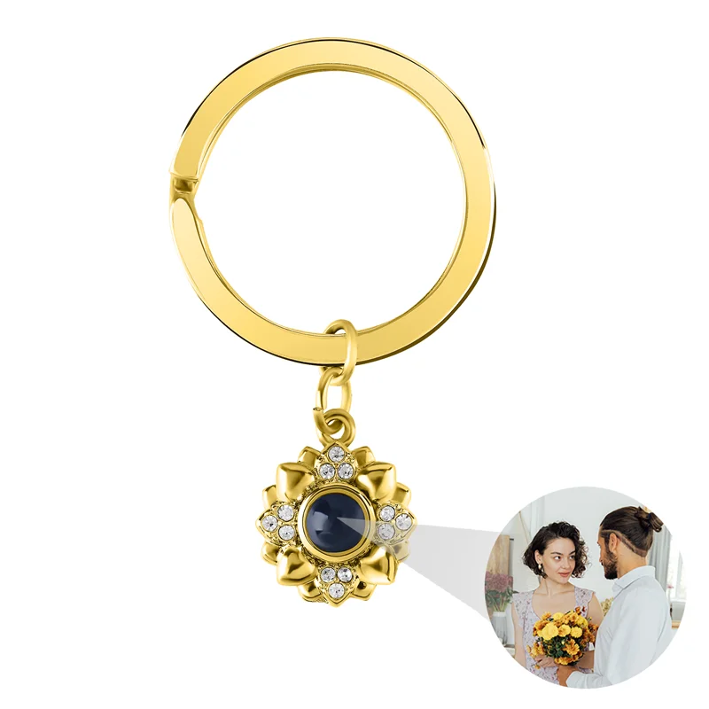 

Personalized Sunflower Keychain Customized Photo Name Projection Love Keyring Anniversary Jewelry For Couple Valentines Day Gift