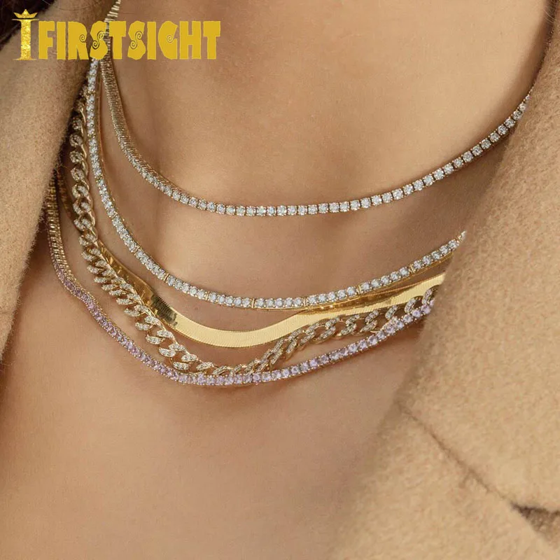 Теннисная цепь Женская ожерелье радужного цвета с фианитом красного синего