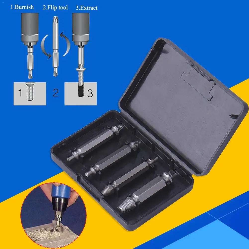

4 Pcs Screw Extractor Drill Bits Guide Set Broken Speed Out Easy out Bolt Stud Stripped Screw Remover Tool