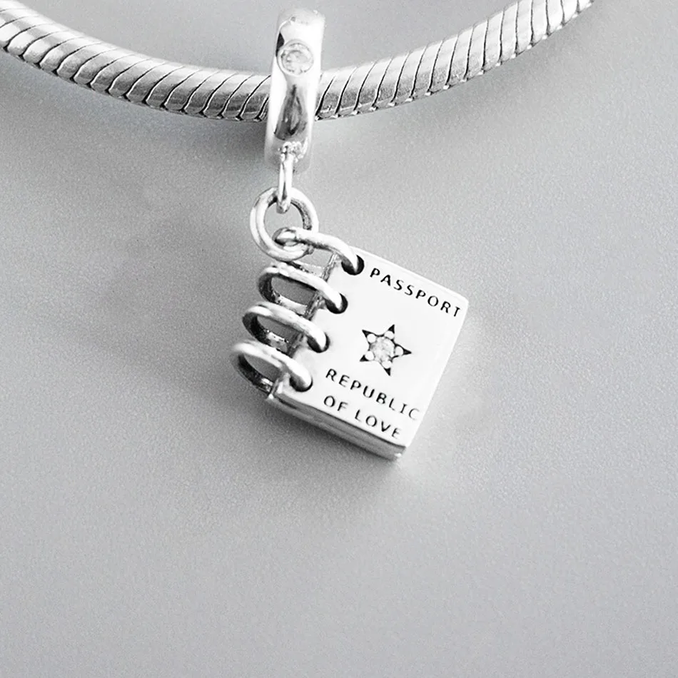 

Authentic S925 Silver Charm Passport Republic of Love Dangle Charm fit Lady Bracelet Bangle DIY Jewelry