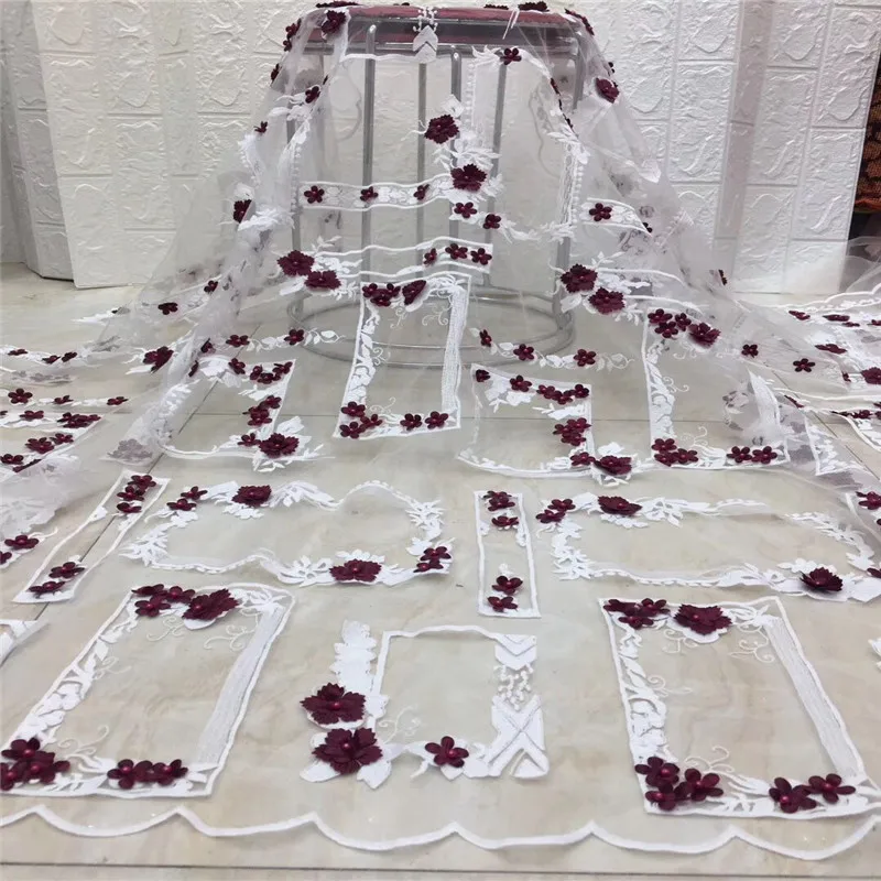 African Lace Fabric 2020 Orange Embroidery Nigerian Beads Fabric.High Quality 3D Flower French Tulle For Women | Дом и сад