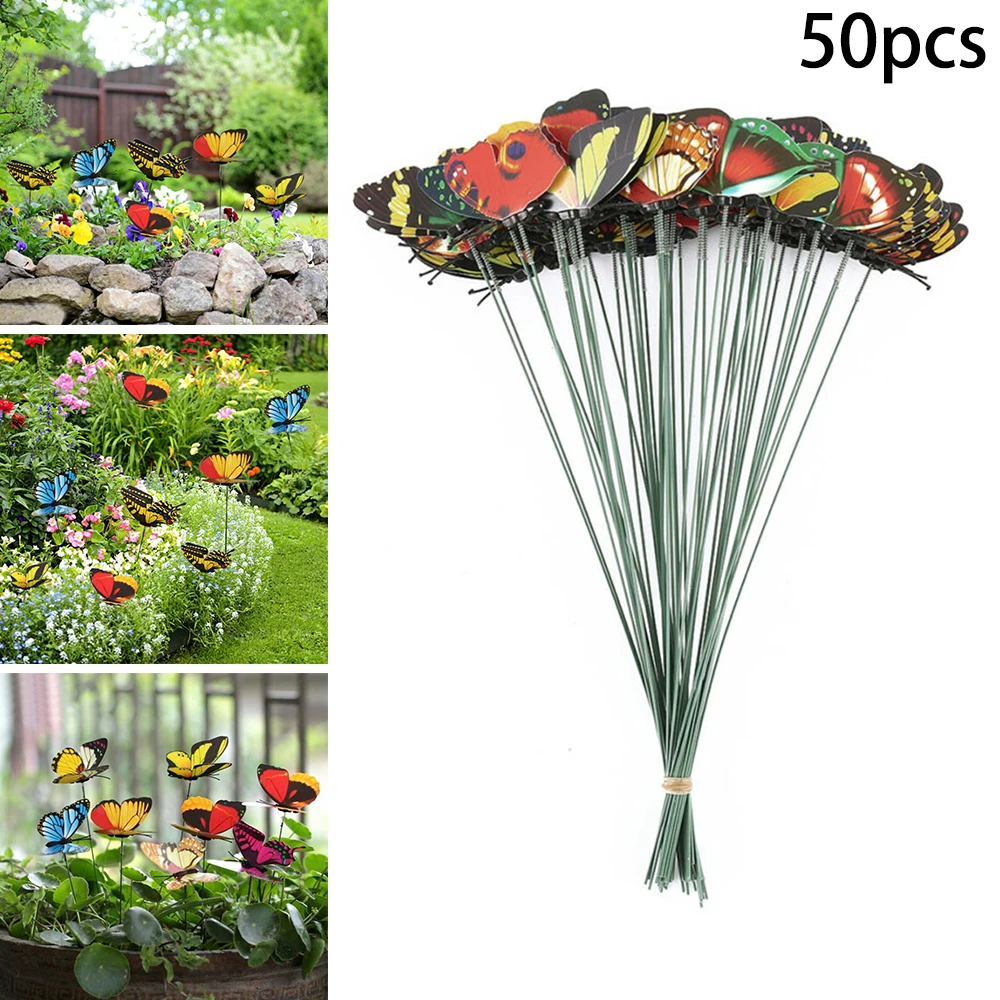 50Pcs/Set Simulation Butterfly Stakes Outdoor Yard Planter Flower Pot Bed Garden Lawn Decor Label | Дом и сад