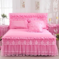 3 pcs bedding set princess lace bed skirts bedspreads queen king size cute bed sheet for girl fashion bed cover home textiles