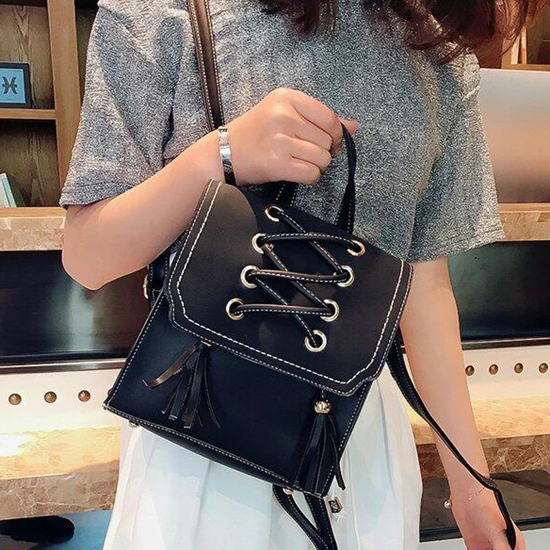 Новый Модный маленький женский рюкзак с кисточками школьная сумка для девочек