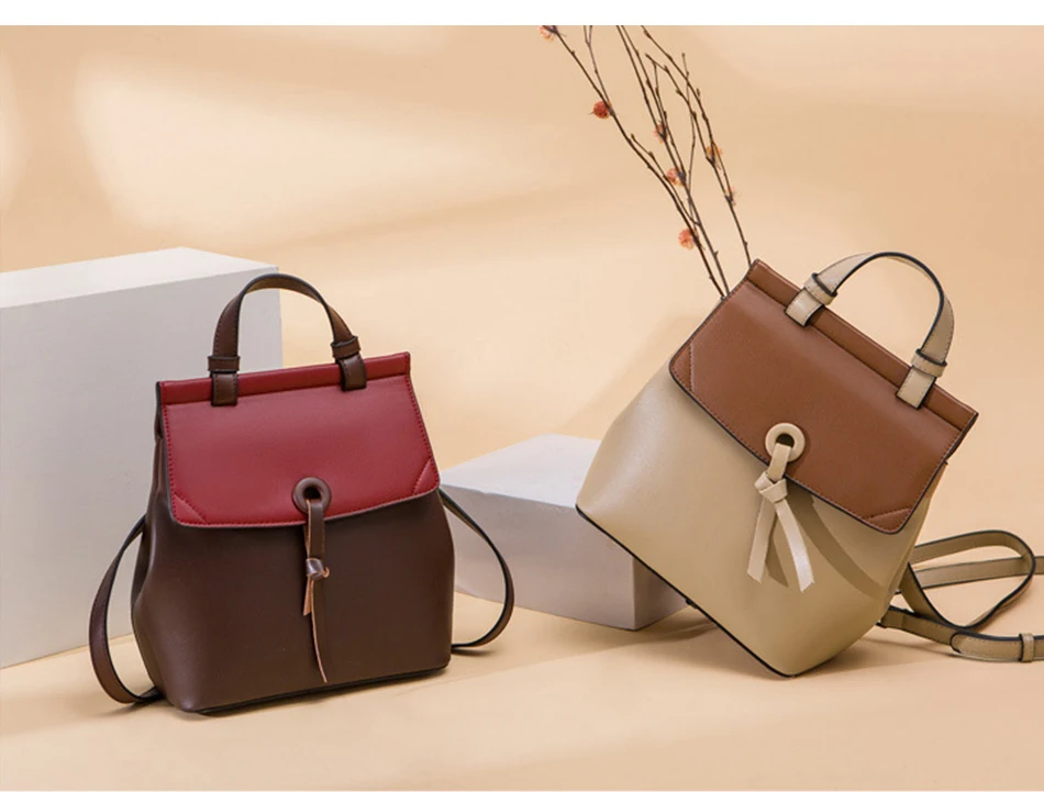 REALER women backpack small spilt leather backpack for women school backpack for teenager girls panelled shoulder bag