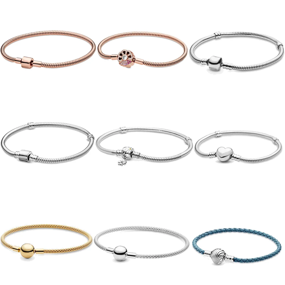 

New 2020 Clasp rose gold silver color Snake Chain charm Bracelet for Women Authentic Charm Jewelry Making Gift