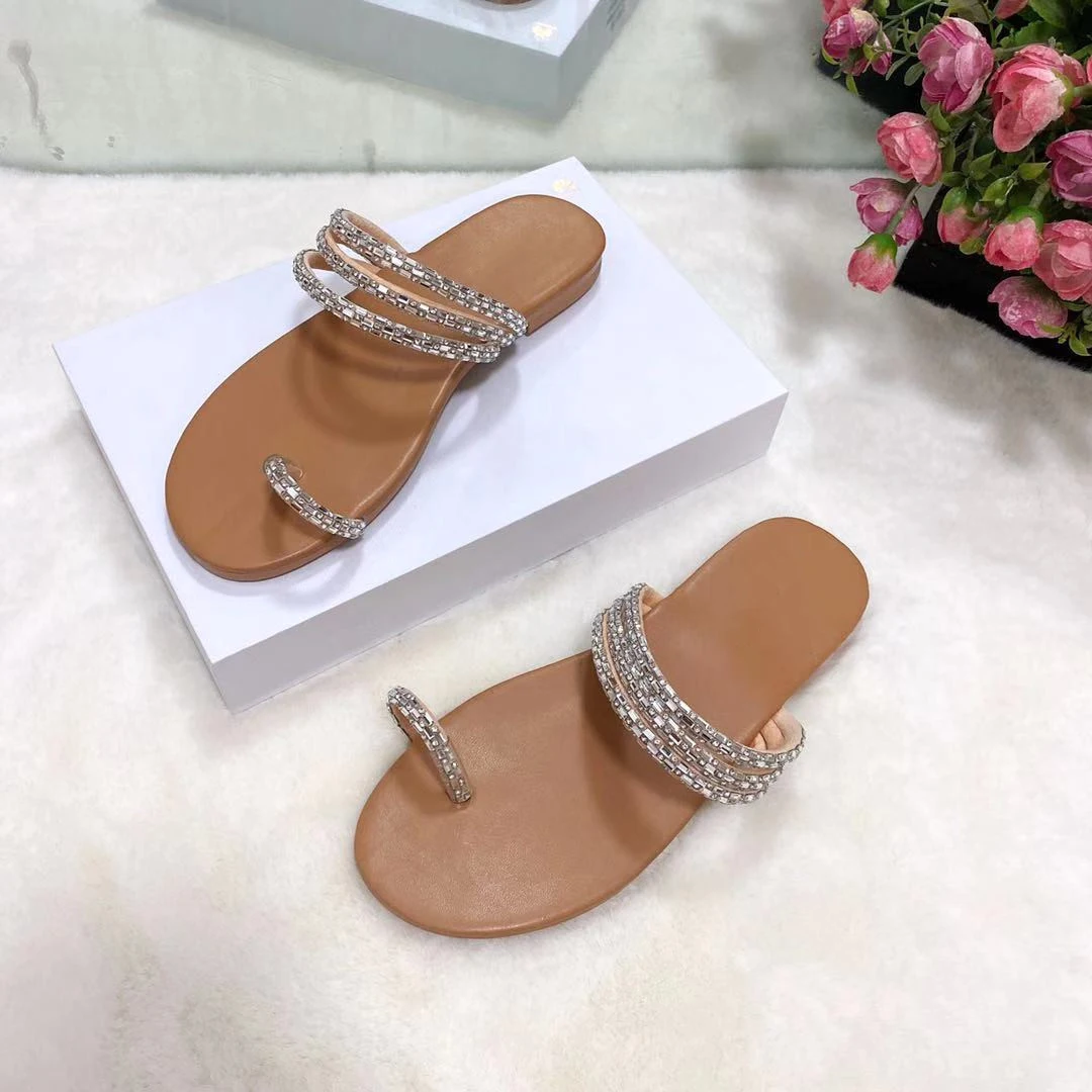 

New Summer Women's Sandals Summer Fashion Ladies Flat Shoes Round Toe Elegent Slipper Slip On Casual Sandals