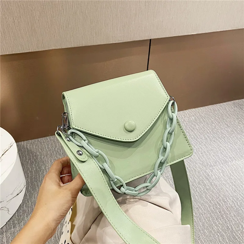 

Solid Color Thick Chain Small PU Leather Crossbody Bags For Women 2021 Summer Shoulder Cross Body Bag Ladies Handbags