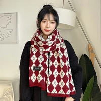 winter plaid cashmere knitted scarf fashion women long scarves female geometric shawl soft warm pashmina thick wool scarf ladies