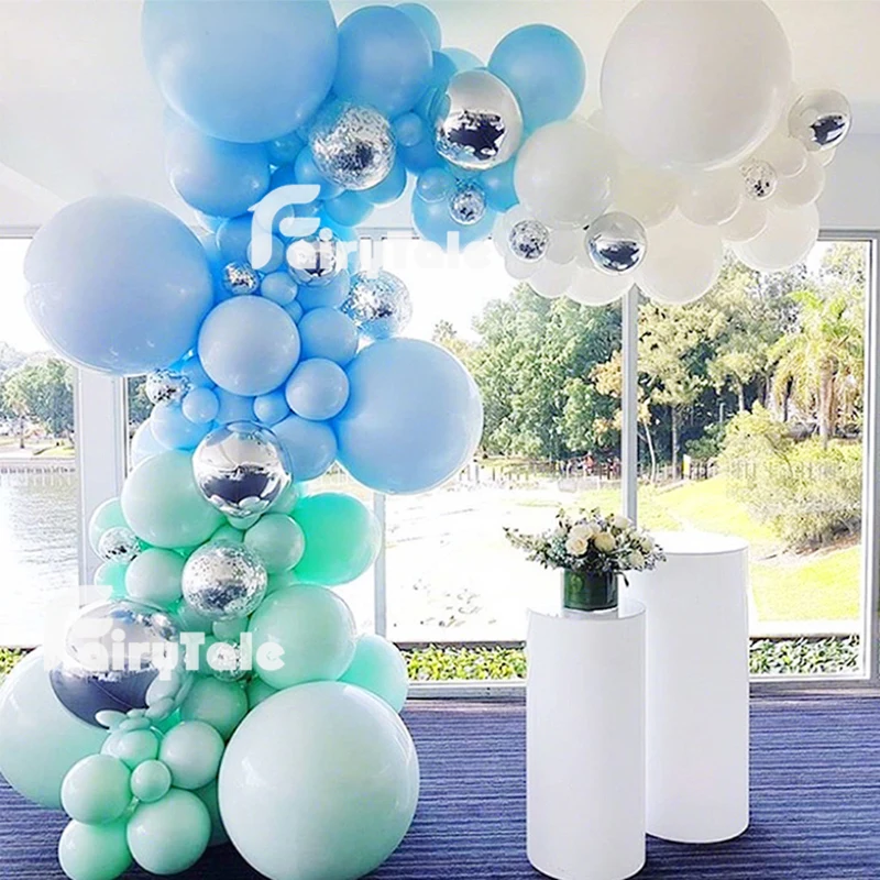 134 шт. Macaron голубые воздушные шары Тиффани гирлянда арочный комплект 4D серебряные