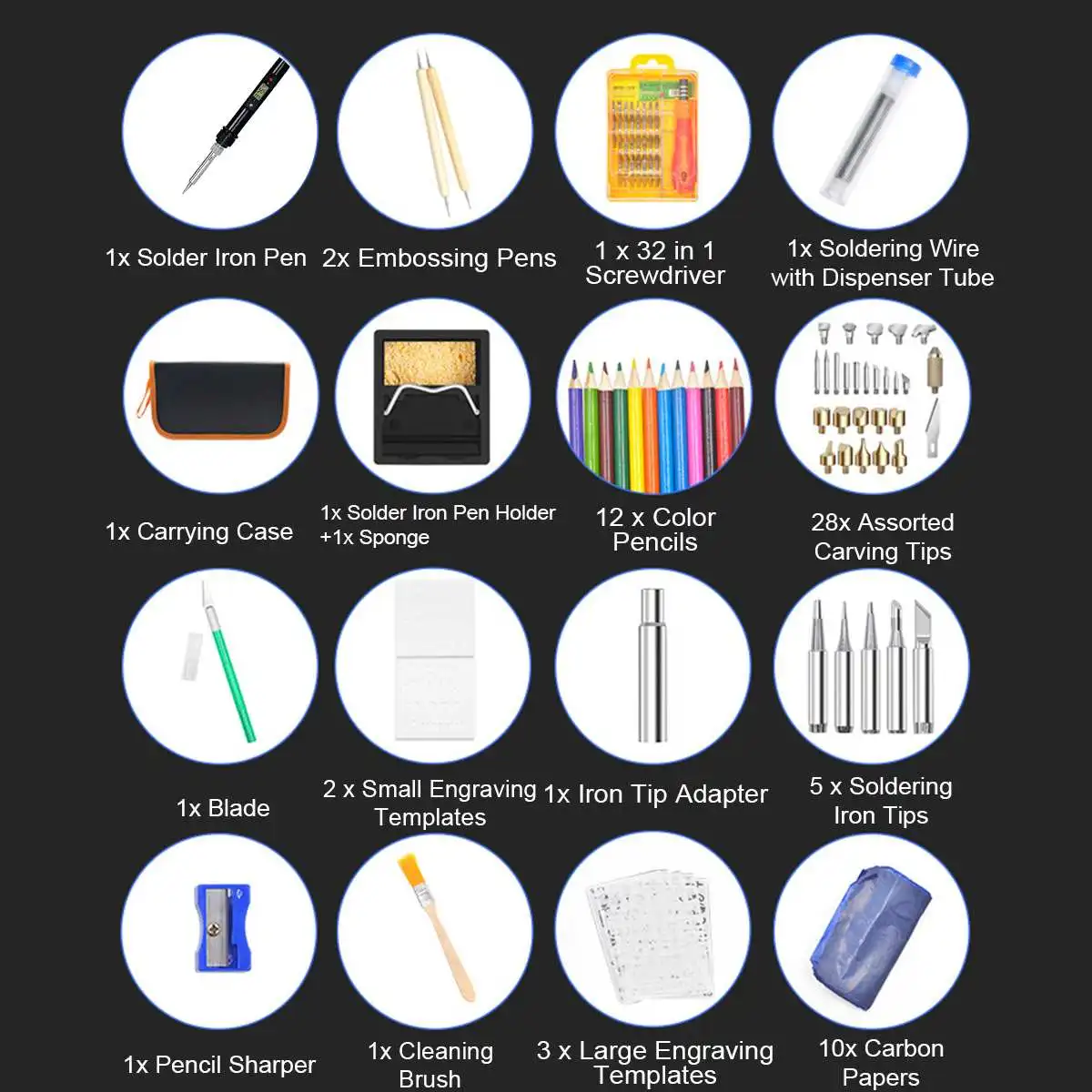 

60W 110/220V Adjustable Temperature Electric Soldering Iron Kit With Screwdriver Tweezers Kit Iron Tips Welding Repair Tools